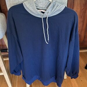 Blue Sweater Grey Hood